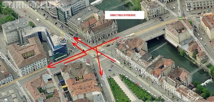 Restrictii de circulatie la intersectia Horea si George Baritiu pentru montarea liniei de tramvai! Vezi cum se va cicula