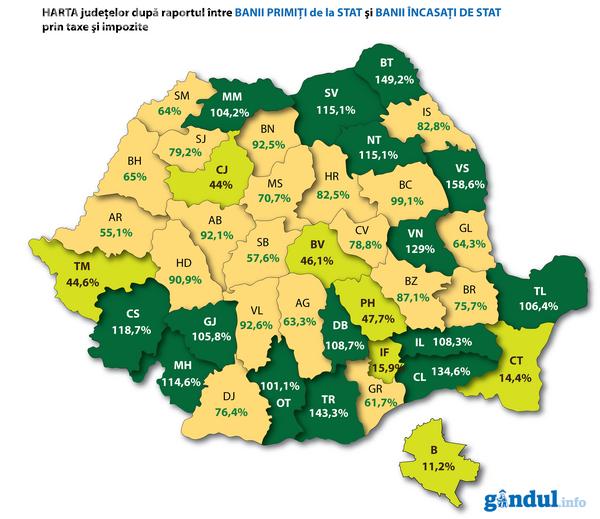 Cati bani da Clujul la bugetul de stat si cati primeste inapoi! Sunt judete care primesc 150% din sumele colectate