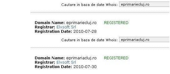 Primaria a luat o teapa dubla! Dupa eprimariecluj.ro, prin aceeasi firma de webdesign a fost cumparat si eprimariacluj.ro