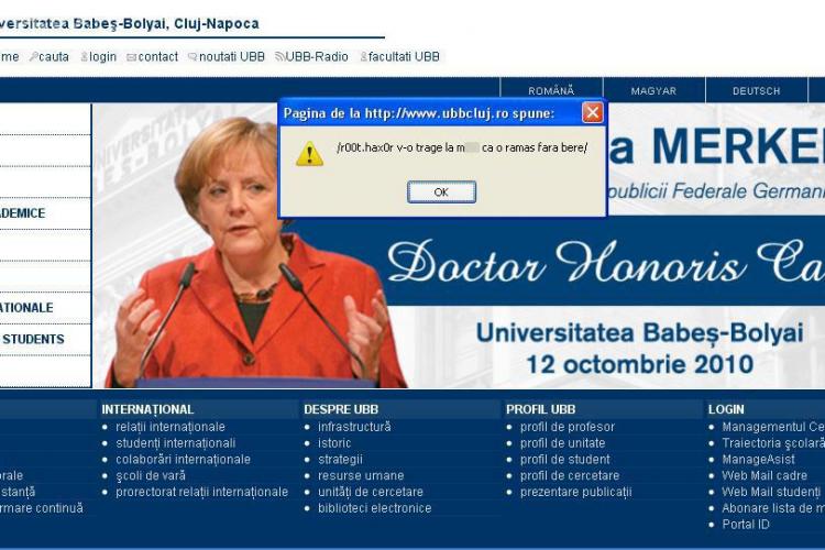 Site -ul UBB Cluj, spart de hackeri, inainte de vizita cancelarului Angela Merkel - FOTO