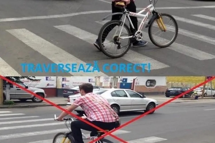 Biciclist rănit în timp ce traversa strada pe bicicletă. A fost lovit în plin de mașină
