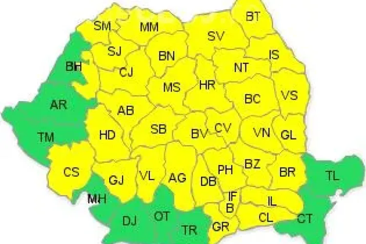 COD GALBEN de furtuni în cea mai mare parte a țării. Clujul e afectat