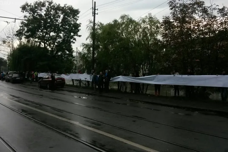 Lanț uman, pentru salvarea malului Someșului, la Cluj. Nu vor lărgirea Splaiului Independenței  FOTO VIDEO
