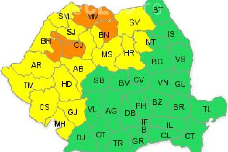 Clujul sub COD PORTOCALIU de vreme rea. Meteorologii anunță ploi torențiale și ninsori