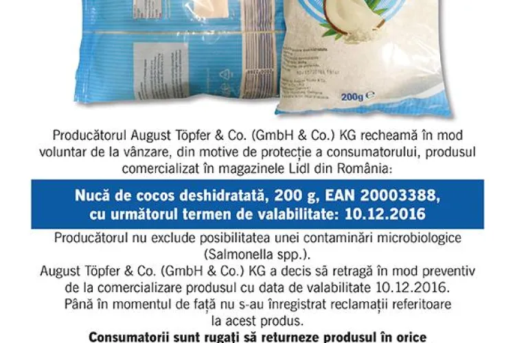 Produs de la LIDL infestat cu salmonela. Nu consumați