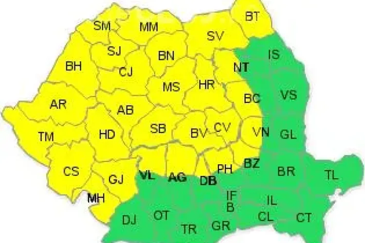 COD GALBEN de furtuni și vijelii în aproape toată țara. Temperaturile se mențin ridicate
