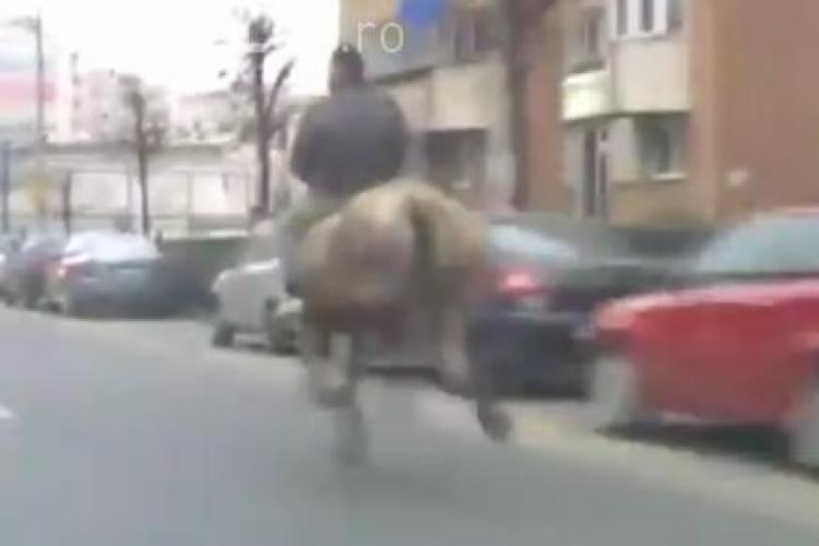 Vestul sălbatic e la Cluj! Un bărbat a fost filmat călărind ”cot la cot” cu mașinile în traficul clujean VIDEO