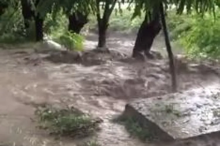 Pod refăcut în Gilău cu 60.000 de lei, luat pe sus de o viitură - VIDEO