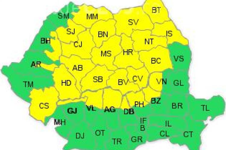 Mai mult de jumătate din țară sub cod galben de NINSORI și lapoviță! Clujul este afectat