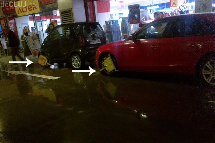 La Iulius Mall Cluj, le-au fost blocate roțile, după ce au parcat AȘA și se plâng că-s JECMĂNIȚI  - FOTO