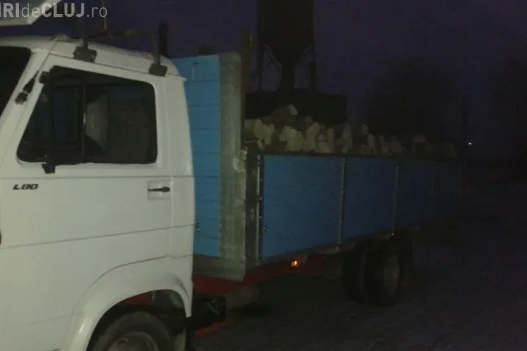 Clujean prins cu un camion plin de lemne tăiate ilegal. Polițiștii au confiscat atât lembul, cât și vehiculul FOTO