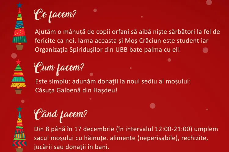 Studenții clujeni adună donații: ”Anul ăsta și Moșu-i student”