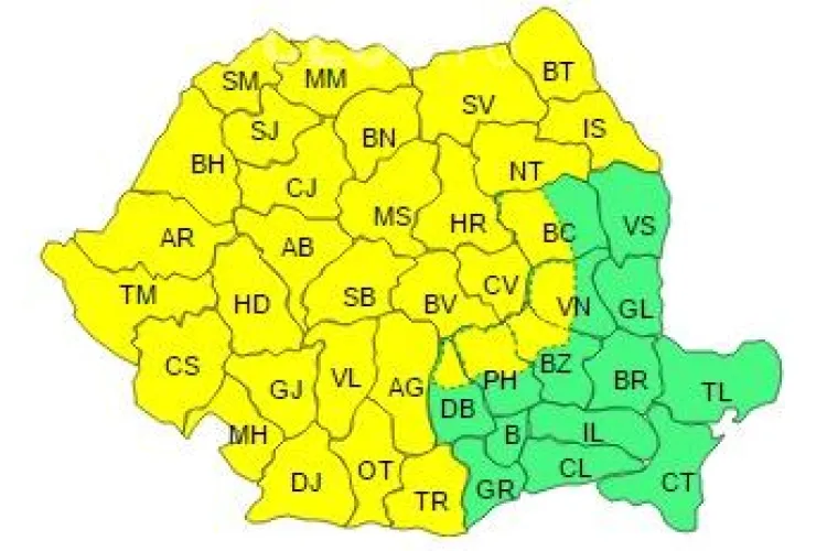 Cod galben de precipitații și depuneri de polei în aproape toată țara. Clujul este afectat