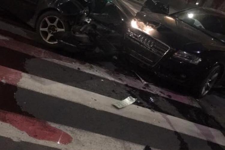 Accident cu o victimă în centrul Clujului! Un șofer beat la volan a intrat în plin într-un Audi FOTO