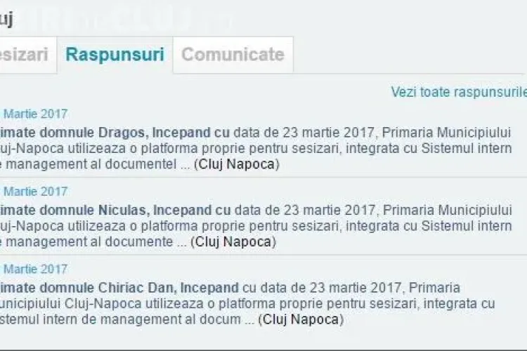 Primăria Cluj nu mai răspunde sesizărilor de pe domnuleprimar.ro. Îi trimit pe cetățeni să folosească aplicația primăriei