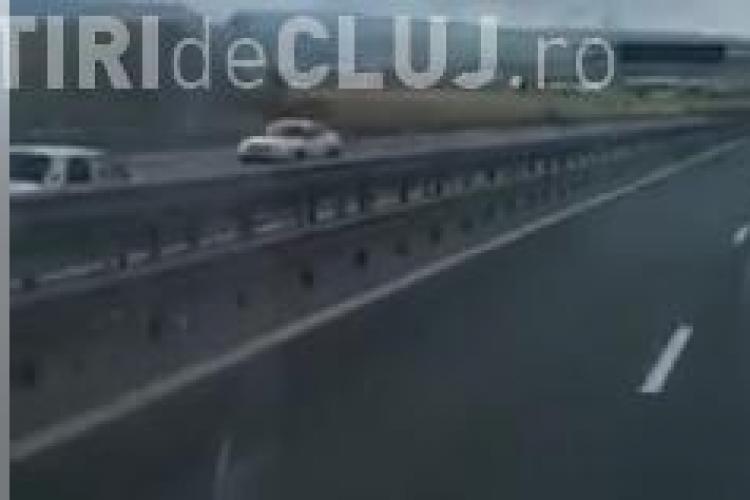 Culmea șoferiei, pe autostrada Cluj-Turda! Mergea cu Dacia, nestingherit, pe contrasens VIDEO