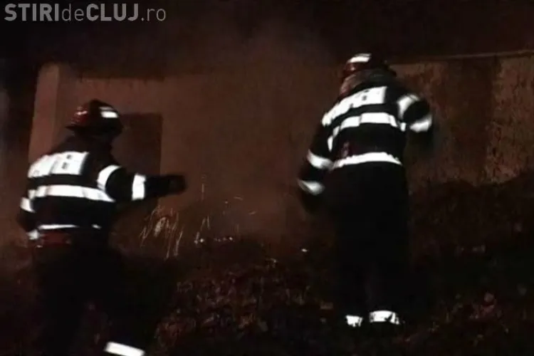 Incendiu pe Aleea Bizusa din Cluj-Napoca! Un "munte" de frunze uscate a ars intre parcari si garaje - VIDEO si FOTO