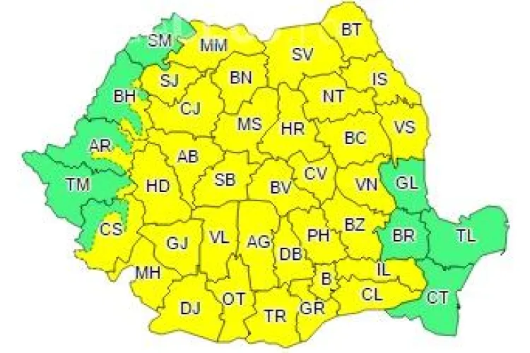 COD GALBEN de ploi în aproape toată țara! Clujul este afectat