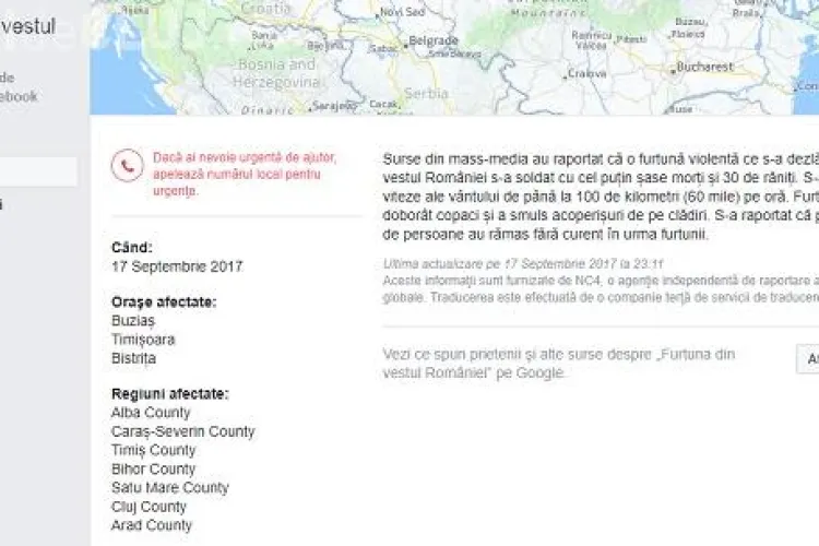 Facebook a activat funcția de ”Safety Check”, după furtuna de duminică. Sunt vizați și utilizatorii din Cluj