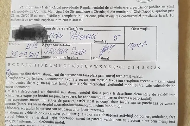 Clujean amendat de Poliția Locală deși plătise parcarea prin SMS - FOTO