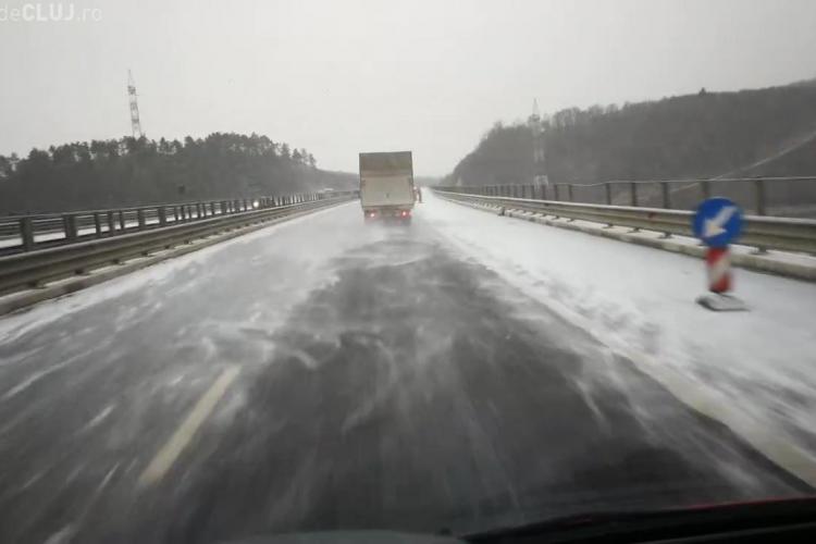 La Cluj vine iarna! Imagini de pe Autostrada Transilvania - VIDEO