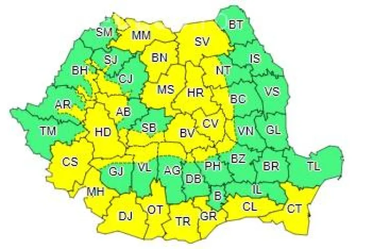 Cod galben de ninsori și vreme rea în mai multe județe. Clujul e afectat