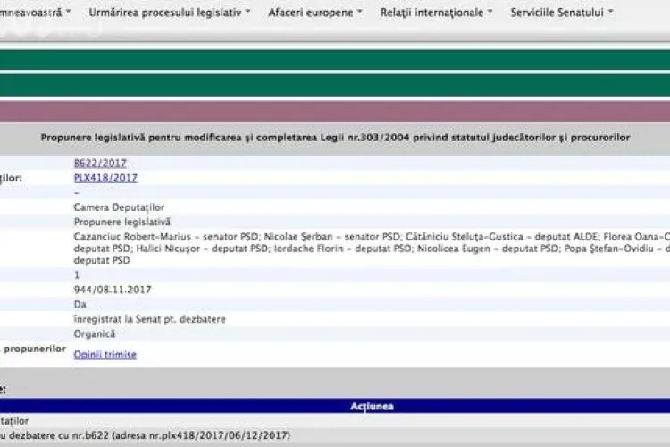 Seara ca HOȚII! Pe site -ul Senatului Legea statutului magistraților apare ca votată