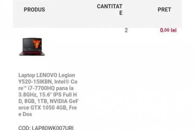 Altex.ro şi Mediagalaxy.ro au vândut produse la 0 lei