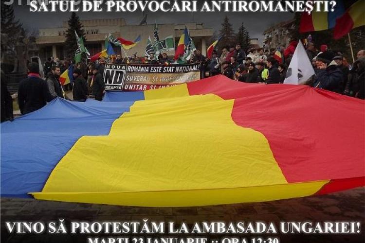 Noua Dreaptă protestează în fața ambasadelor Ungariei de la București și Chișinău