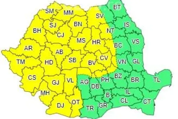 COD GALBEN de ploi în mai mult de jumătate de țară. Clujul este afectat