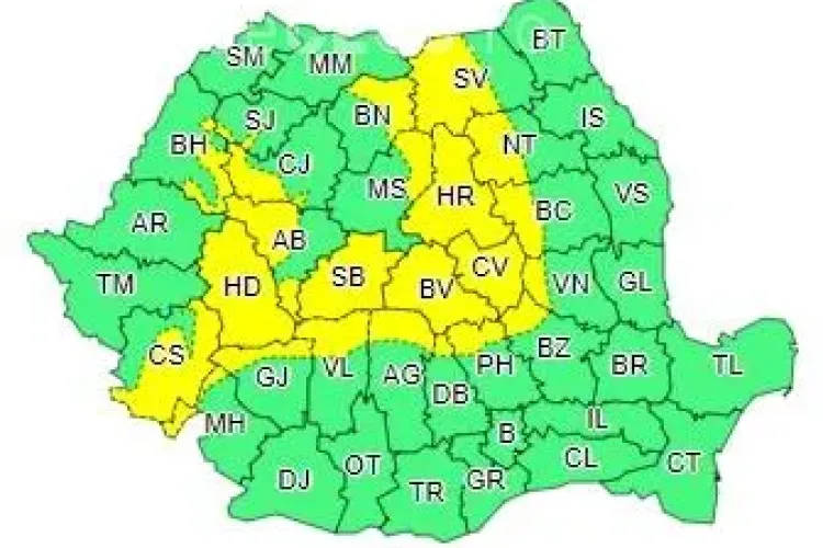 Cod galben de vant puternic, în mai multe județe din țară. Clujul este afectat