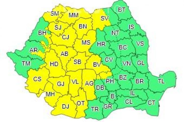 Clujul și aproape jumătate din țară sub cod galben de ploi. Ce anunță meteorologii