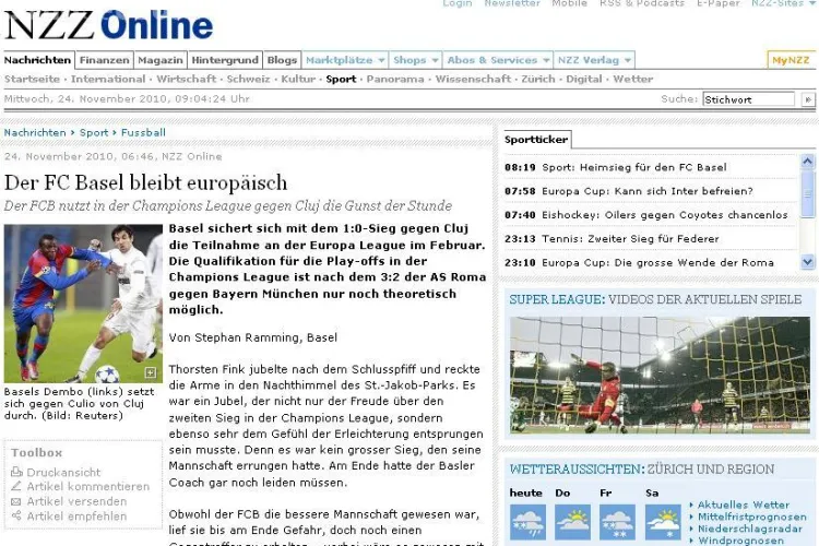 "CFR Cluj a parut sub nivelul Ligii Campionilor", titreaza presa din Elvetia