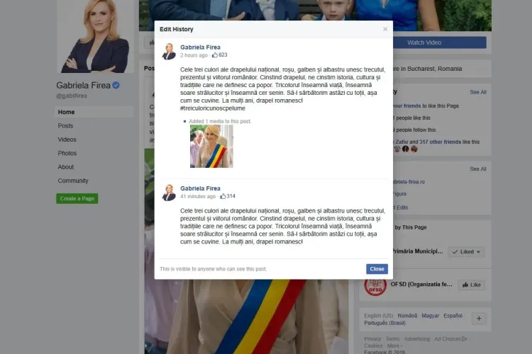 Gabriela Firea, mesaj de Ziua Drapelului cu #treiculoricunoscpelume, vers din imnul României comuniste