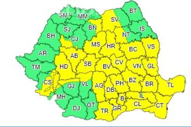Cod galben de ploi în mai multe județe din țară. Clujul este afectat