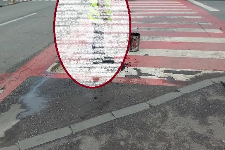 Cum se repară gropile la Cluj! Un muncitor sărea cu picioarele pe asfaltul proaspăt: ”Parcă era Dr. Alban” FOTO