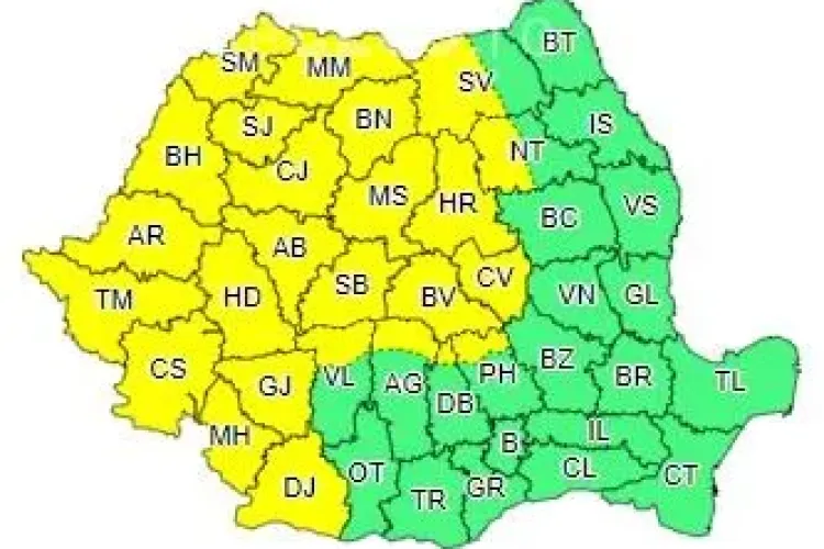 Jumătate de țară sub cod galben de furtuni! Clujul este afectat