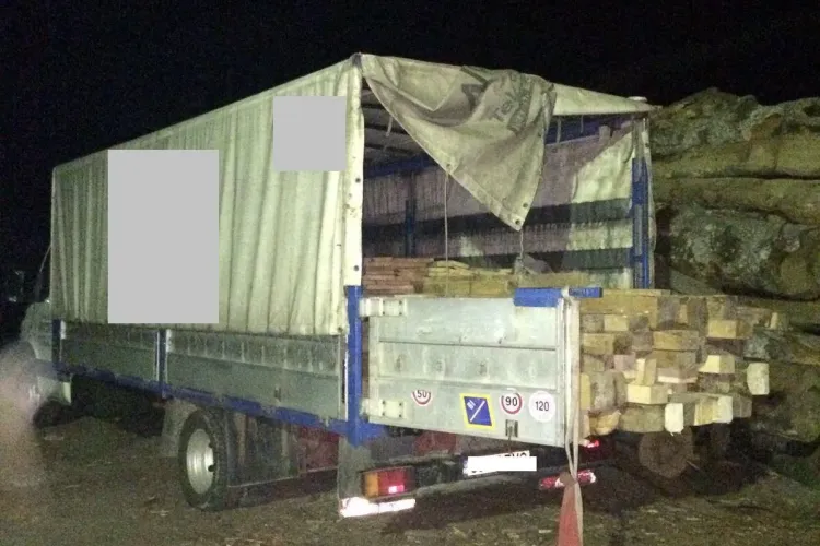 Două camioane, pline cu lemne furate, confiscate de polițiștii clujeni FOTO