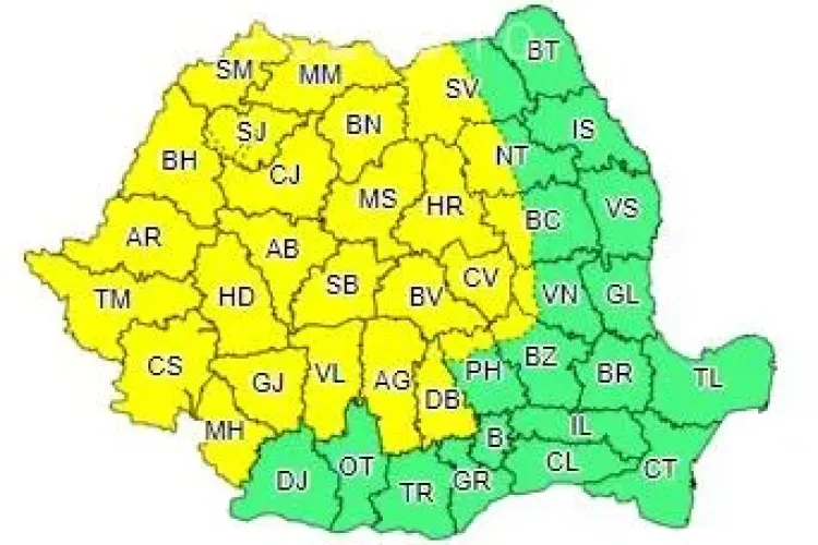 Cod galben de ploi în aproape toată țara, în prima zi a lunii august