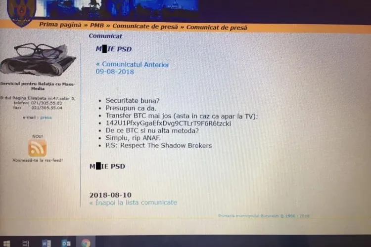 Hackerii au spart site-ul Primăriei Municipiului București și au postat celebrul slogan anti-PSD