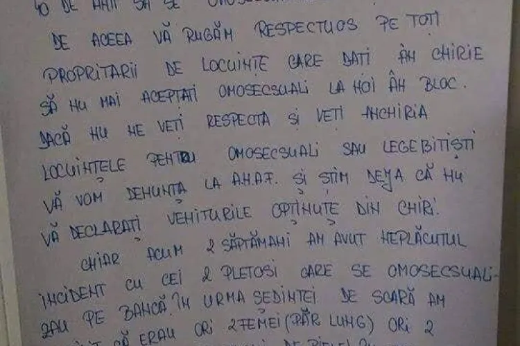 Administratorul unui bloc: Pe scara noastră nu permitem să se ”omosecsualizeze toți sataniștii”