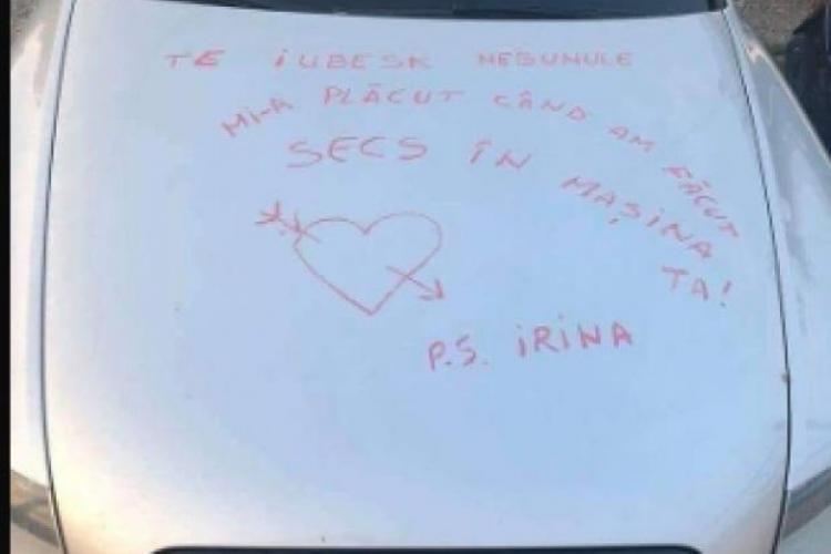 Mesaj viral scris cu rujul pe mașină: ”Te iubesk nebunule! Mi-a plăcut când am făcut secs în maşină”