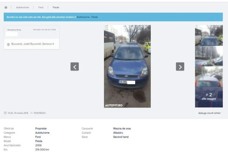 O singură maşină, două anunţuri, două kilometraje. Țeapa clasică