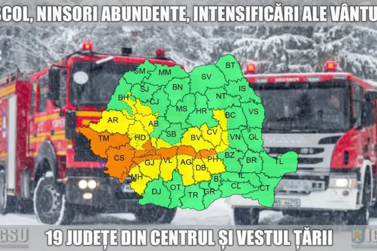 Avertismentul pompierilor pentru șoferi pe timp de ninsori puternice