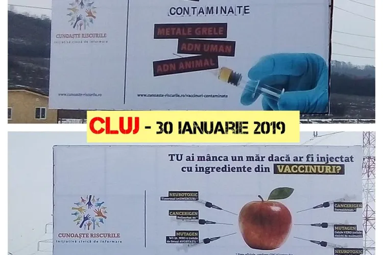 Panouri anti-vaccinare amplasate în Cluj. Mai aduna și donații pentru chirie - FOTO