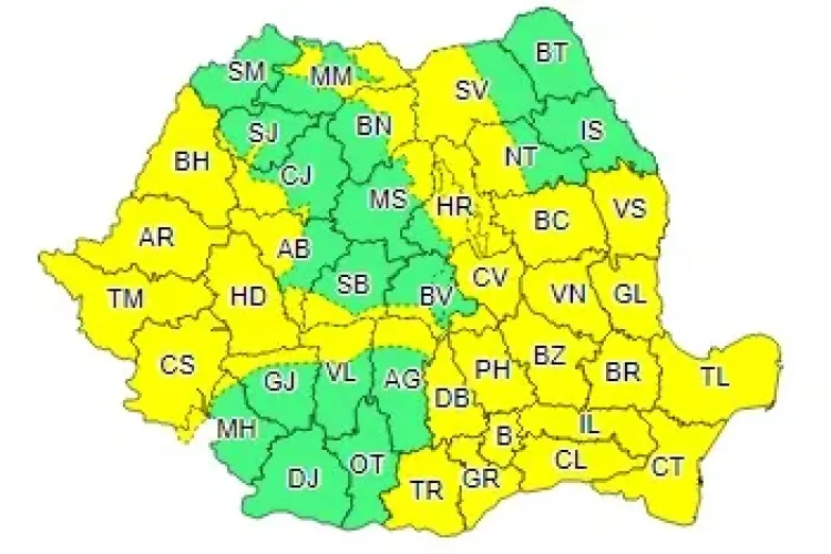 COD GALBEN de vijelii în aproape toată țara. Clujul este afectat