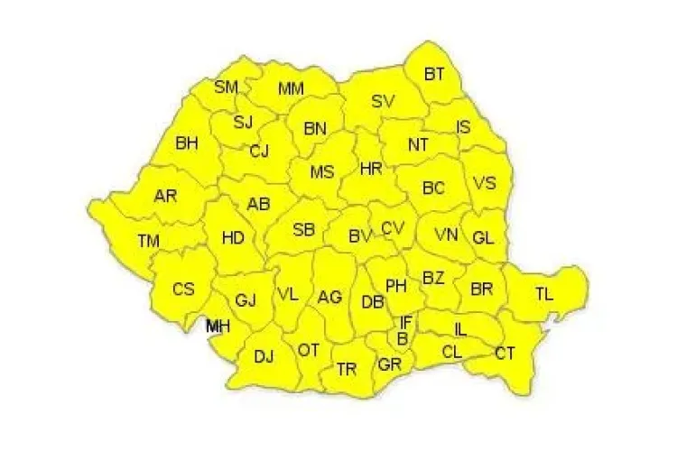 COD GALBEN de ninsori si vant puternic, de joi seara