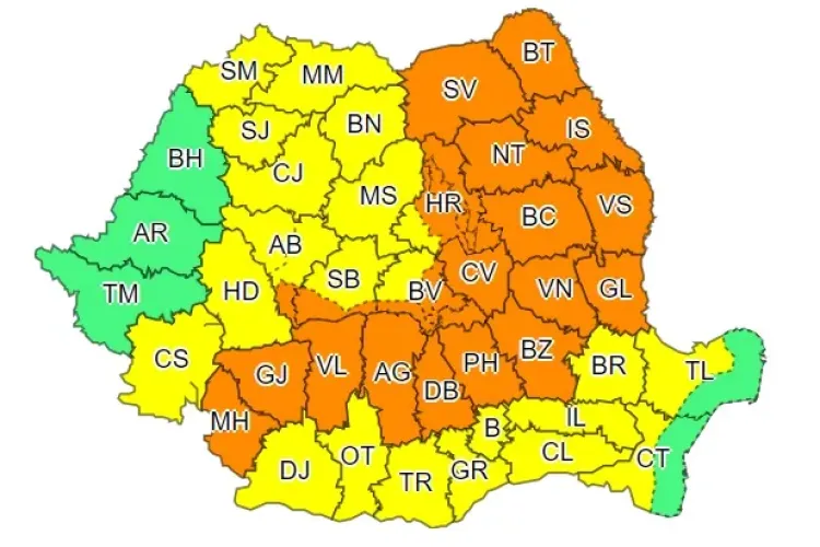 Aproape toată țara sub cod galben și portocaliu de vreme rea. Ce anunță ANM