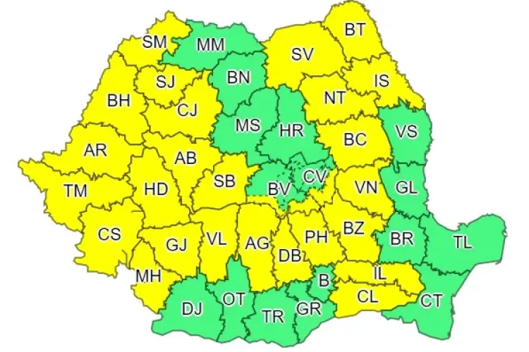 COD GALBEN de ploi pentru zeci de județe din țară, printre care și Clujul. Aversele continuă până vineri