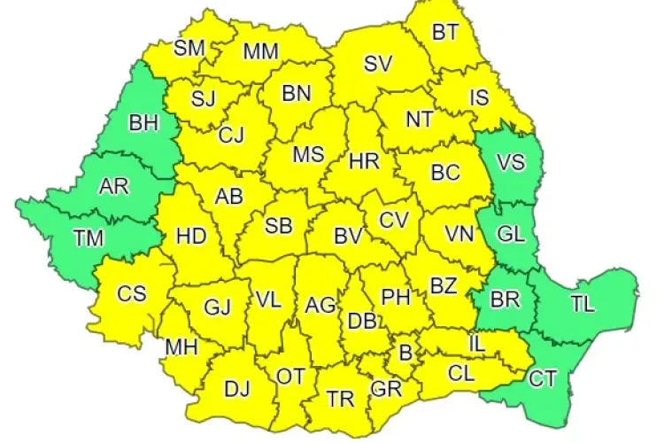 Aproape toată țara sub COD GALBEN de vreme rea. Urmează ploi torențiale